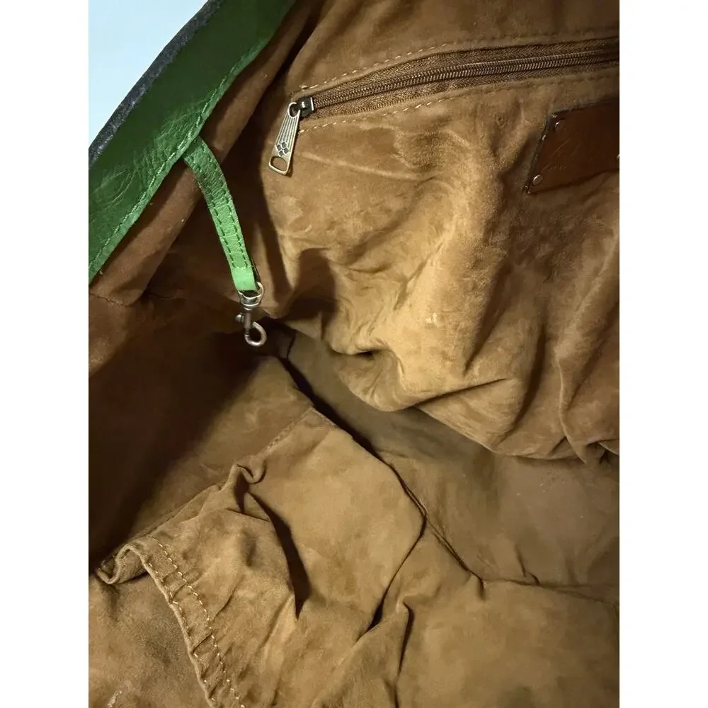 PATRICIA NASH Heritage Leather Tote Bag Turn Lock Green Boho Chic Streetwear LUX